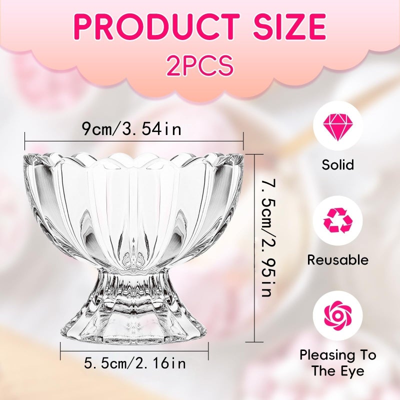 Nirvany 5oz Vintage Glass Dessert Bowls Set of 2, Heavy Base Ice Cream Cups for Sundae, Fruit, Pudding, Snacks & Condiments - Image 2