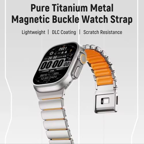 Printme Magnetic Titanium Band Compatible with Apple Watch Ultra 3/2/1 Band 49mm 46mm 45mm 44mm 42mm Series 11 10 9 8 7 6 5 4 SE, Luxury Dual-Layer Link For iwatch Men (Titanium - Orange) - Image 2
