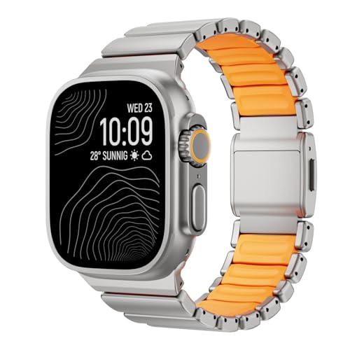 Printme Magnetic Titanium Band Compatible with Apple Watch Ultra 3/2/1 Band 49mm 46mm 45mm 44mm 42mm Series 11 10 9 8 7 6 5 4 SE, Luxury Dual-Layer Link For iwatch Men (Titanium - Orange) - Image 1