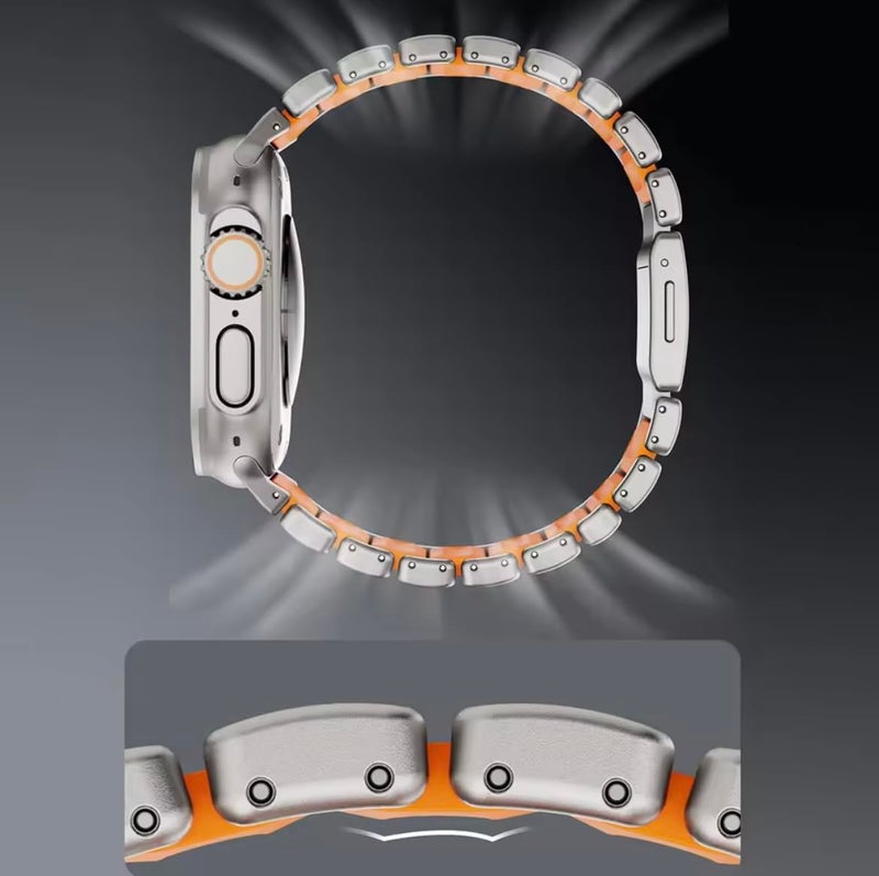 Printme Magnetic Titanium Band Compatible with Apple Watch Ultra 3/2/1 Band 49mm 46mm 45mm 44mm 42mm Series 11 10 9 8 7 6 5 4 SE, Luxury Dual-Layer Link For iwatch Men (Titanium - Orange) - Image 4