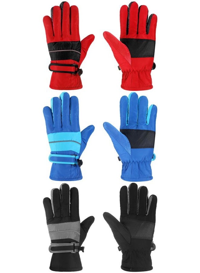 Geyoga 3 Pairs Kids Ski Gloves Snow Gloves Children Winter Gloves Waterproof Insulated Warm Mitten Toddler for Boys Girls (Red, Black, Blue,3-6 Years) - Image 1