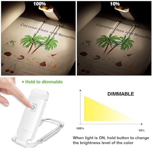 FLYNGO Glass Book Lamp for Night Reading, Rechargeable LED Study Light for Student, 3 Brightness & 3 Color Modes Clip-On (Clip-on Book Lamp), White - Image 5