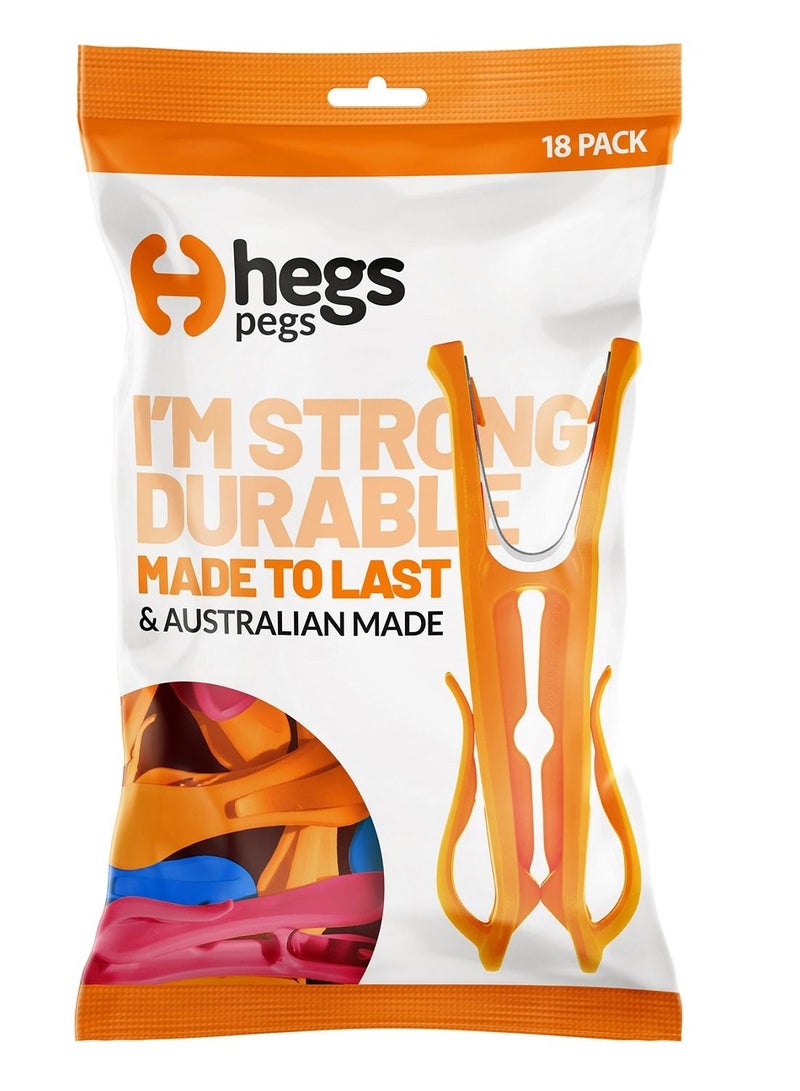 مشابك تعليق الملابس والملابس من Hegs، مصنوعة في أستراليا، متينة للغاية، عبوة من 18 قطعة من مشابك الغسيل الملونة