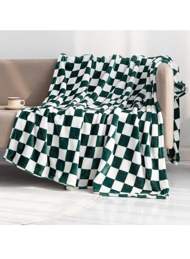 Checkered Flannel Throw Blanket, Soft and Luxurious, 150 x 130 cm, Cozy Blanket for Couch, Bed, Sofa, All-Season Warmth, Green - Image 1