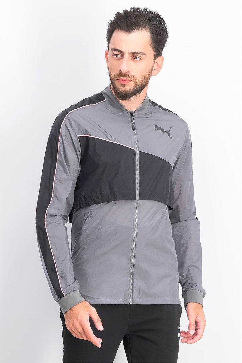 PUMA جاكيت جري طويل الأكمام للرجال، رمادي - Image 1