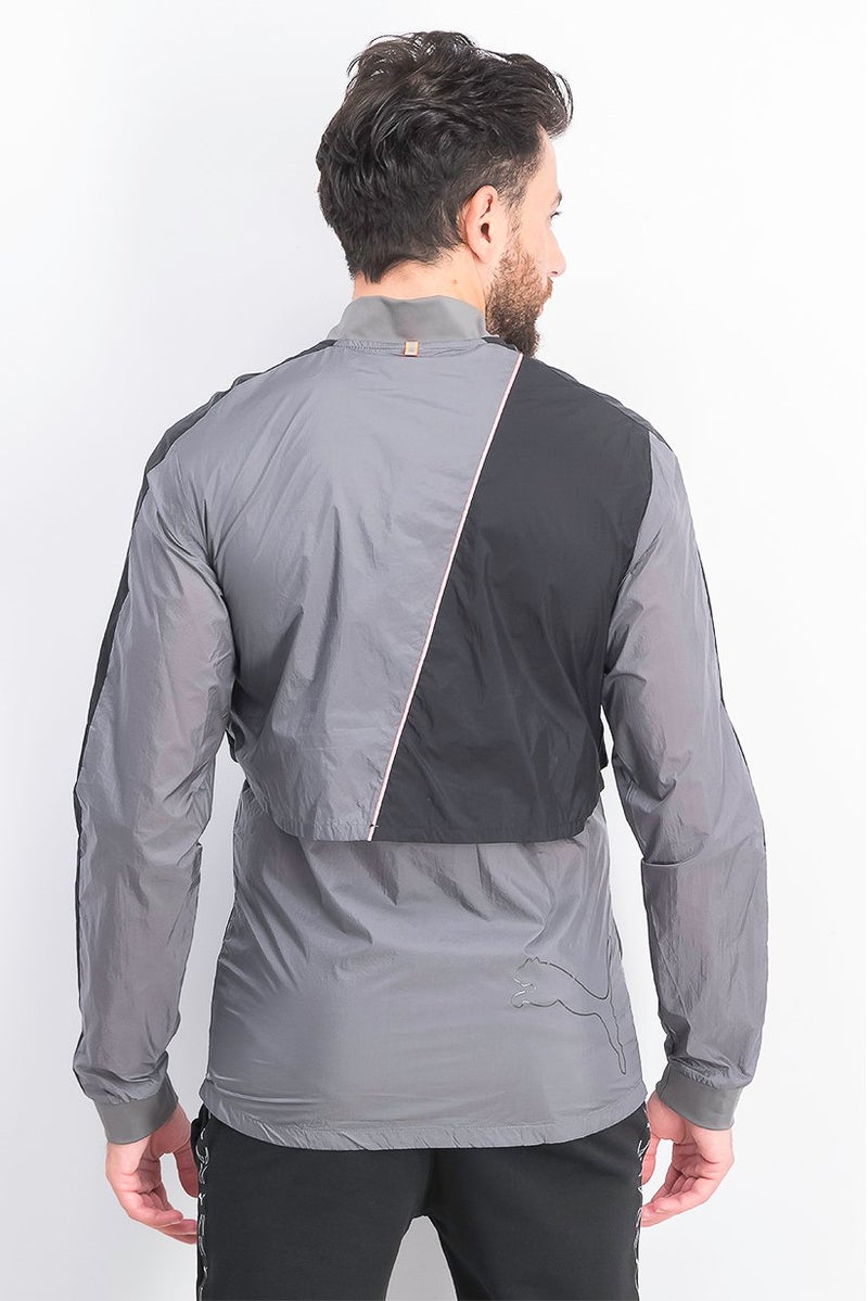 PUMA جاكيت جري طويل الأكمام للرجال، رمادي - Image 3