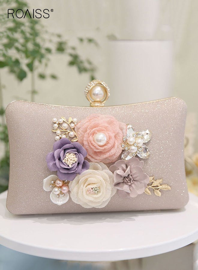 roaiss Evening Bag for Women Flower Wedding Clutch Purse Bride Floral Embroidery Handbag Fashionable Banquet Purse Large Phone Capacity Gift Idea - Image 3