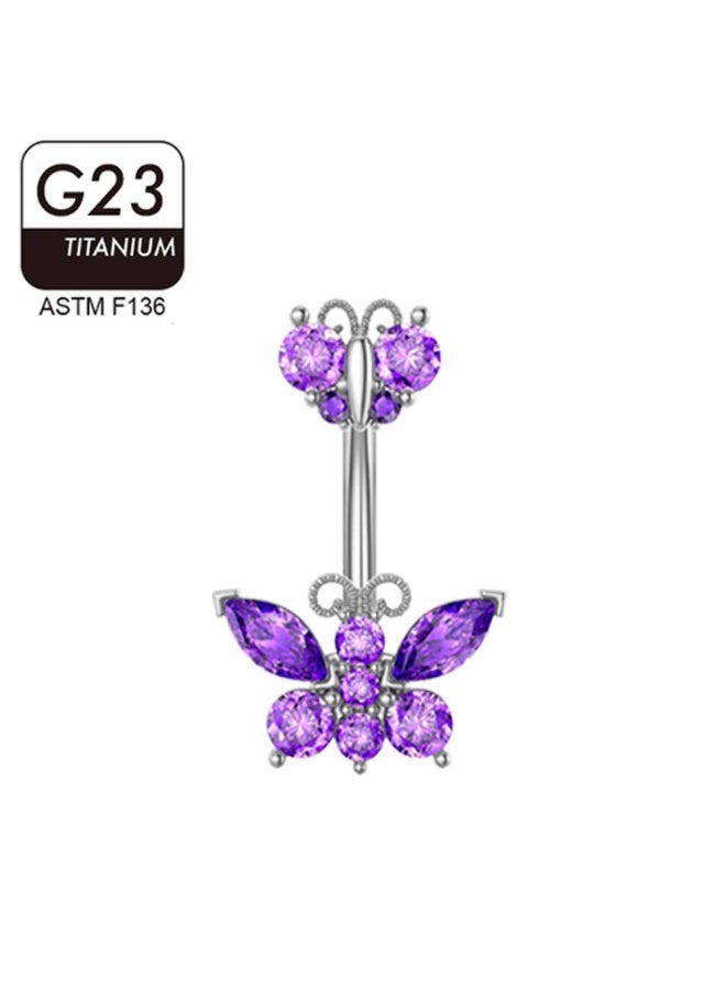 Innoshine Titanium   Piercing Belly Button Ring for Sensitive Skin Surgical Steel  Belly Ring , Elegant Butterfly Design Navel Piercing Ring with  Sparkling Purple Zirconia for Fashion Women Hypoallergenic Medical Grade Body Piercing Jewelry Ideal for Party Graduation Anniversary Gifts - Image 1