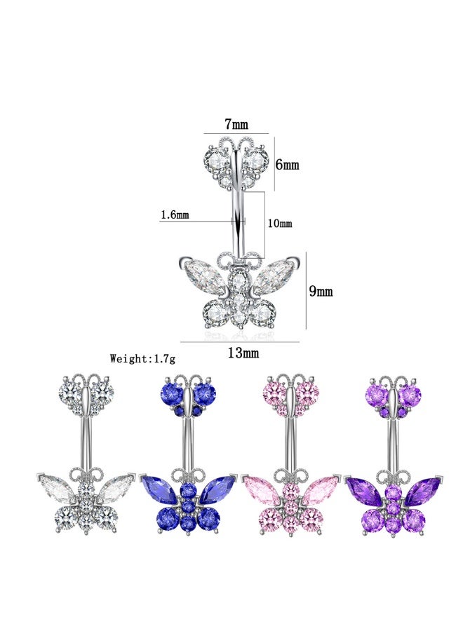Innoshine Titanium   Piercing Belly Button Ring for Sensitive Skin Surgical Steel  Belly Ring , Elegant Butterfly Design Navel Piercing Ring with  Sparkling Purple Zirconia for Fashion Women Hypoallergenic Medical Grade Body Piercing Jewelry Ideal for Party Graduation Anniversary Gifts - Image 2