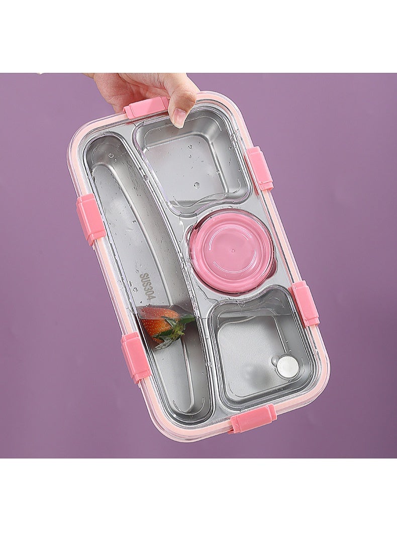 علبة غداء للبالغين مع 4 أقسام – حافظة طعام فردية محكمة الإغلاق SUS 304 مع أدوات مائدة من الستانلس ستيل، جرة صلصة وحافظات مافن – مقاومة للتسرب وطازجة - Image 2