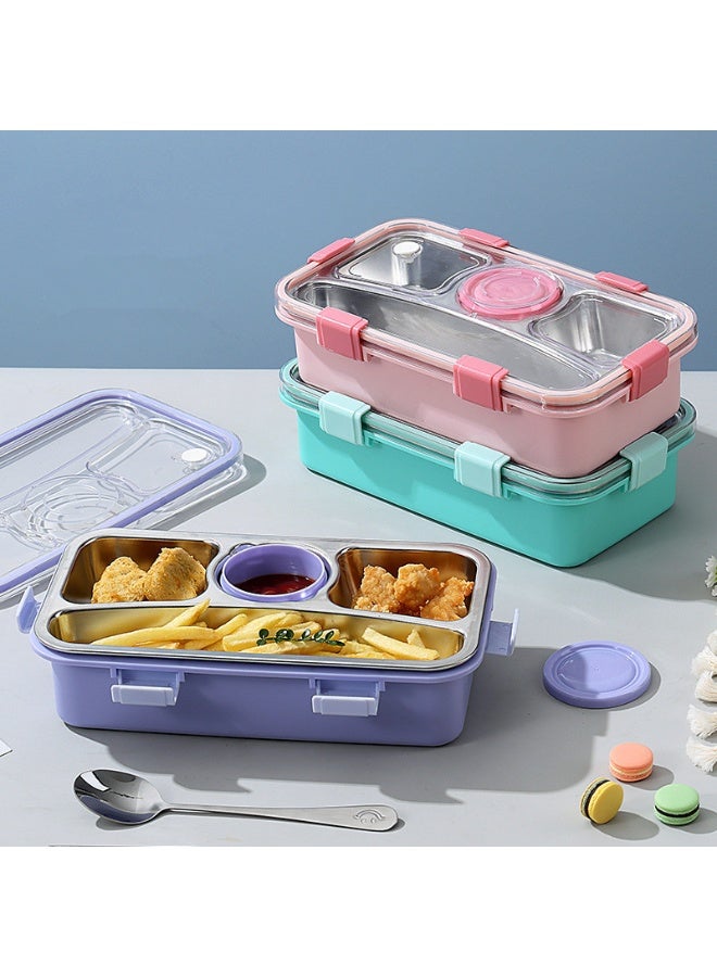 علبة غداء للبالغين مع 4 أقسام – حافظة طعام فردية محكمة الإغلاق SUS 304 مع أدوات مائدة من الستانلس ستيل، جرة صلصة وحافظات مافن – مقاومة للتسرب وطازجة - Image 3
