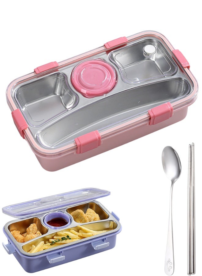 علبة غداء للبالغين مع 4 أقسام – حافظة طعام فردية محكمة الإغلاق SUS 304 مع أدوات مائدة من الستانلس ستيل، جرة صلصة وحافظات مافن – مقاومة للتسرب وطازجة - Image 1