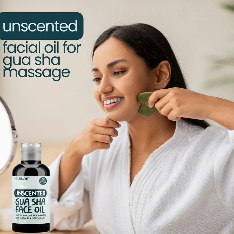 Ouiloe Gua Sha Oil - Unscented Face Oil for Gua Sha Massage - Safe for Acne Prone Skin, Doesn't Clog Pores, 100% Natural, Lightweight & Non-Greasy Facial Oil for All Skin Types, 2 oz - Image 2