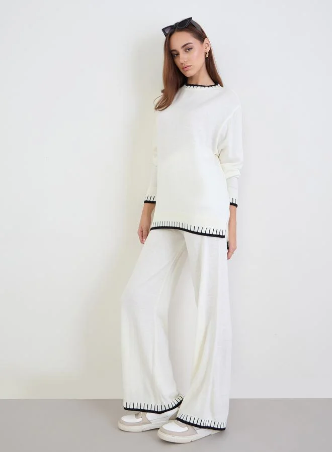 ستايلي طقم منسق من جوغر وسويتر محبوك بتفاصيل مُتباينة