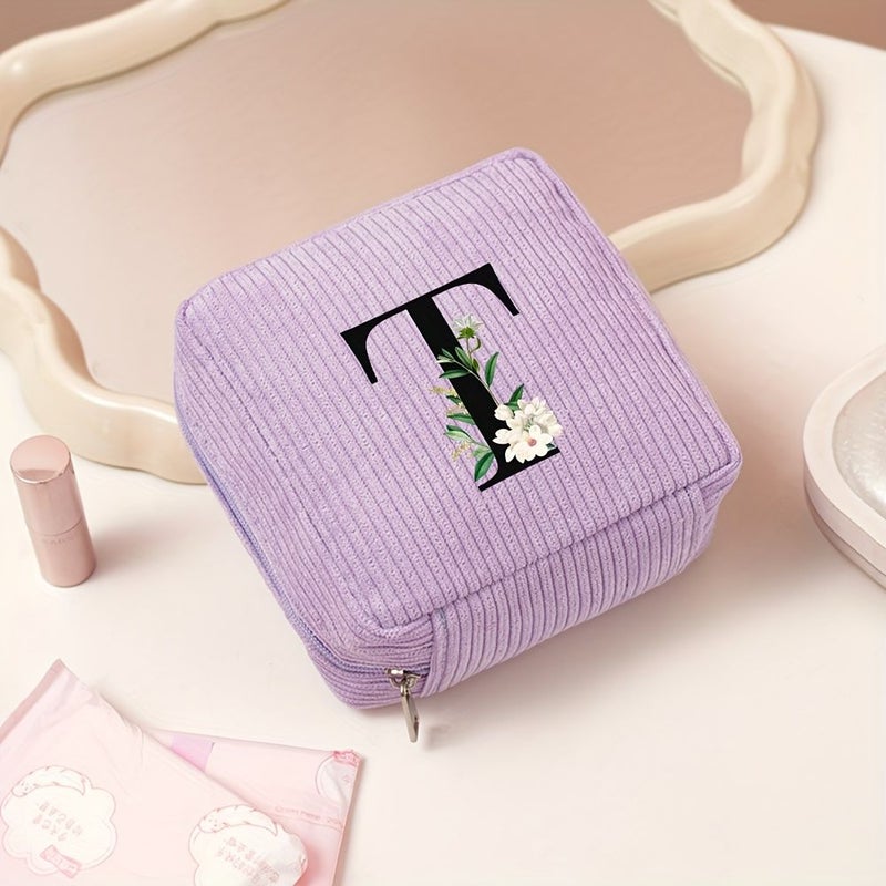 1pc Yellow Multifunctional Women Toiletry Bag Portable Travel Makeup Compact Organizer Corduroy Letter Print Cosmetic Case For Business Trips Travel - Image 2