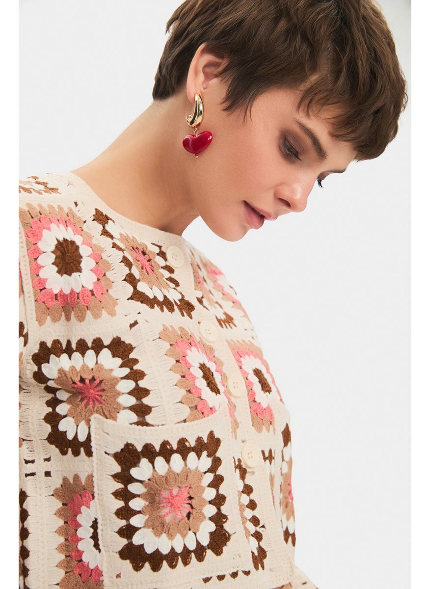 JUNE Women's Geometric Patterned Crop Knitwear Cardigan  - Image 2