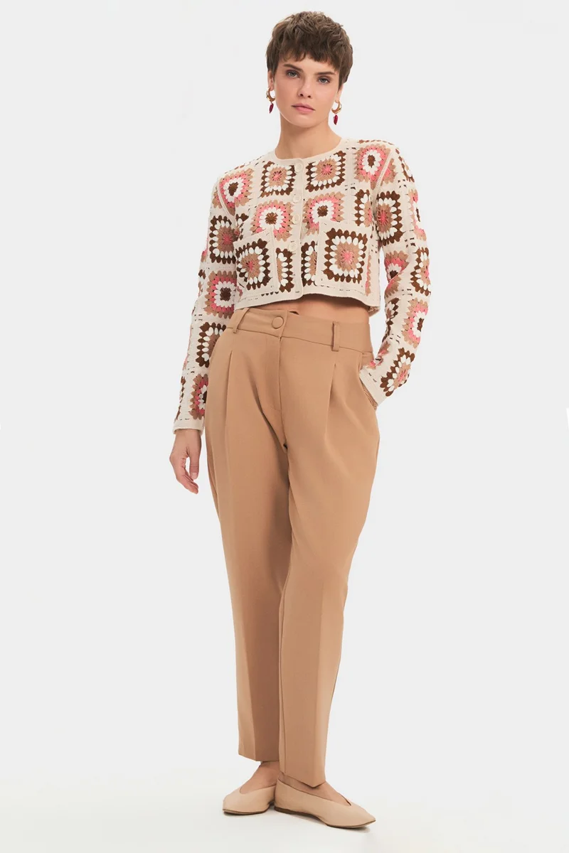 جون Women's Geometric Patterned Crop Knitwear Cardigan