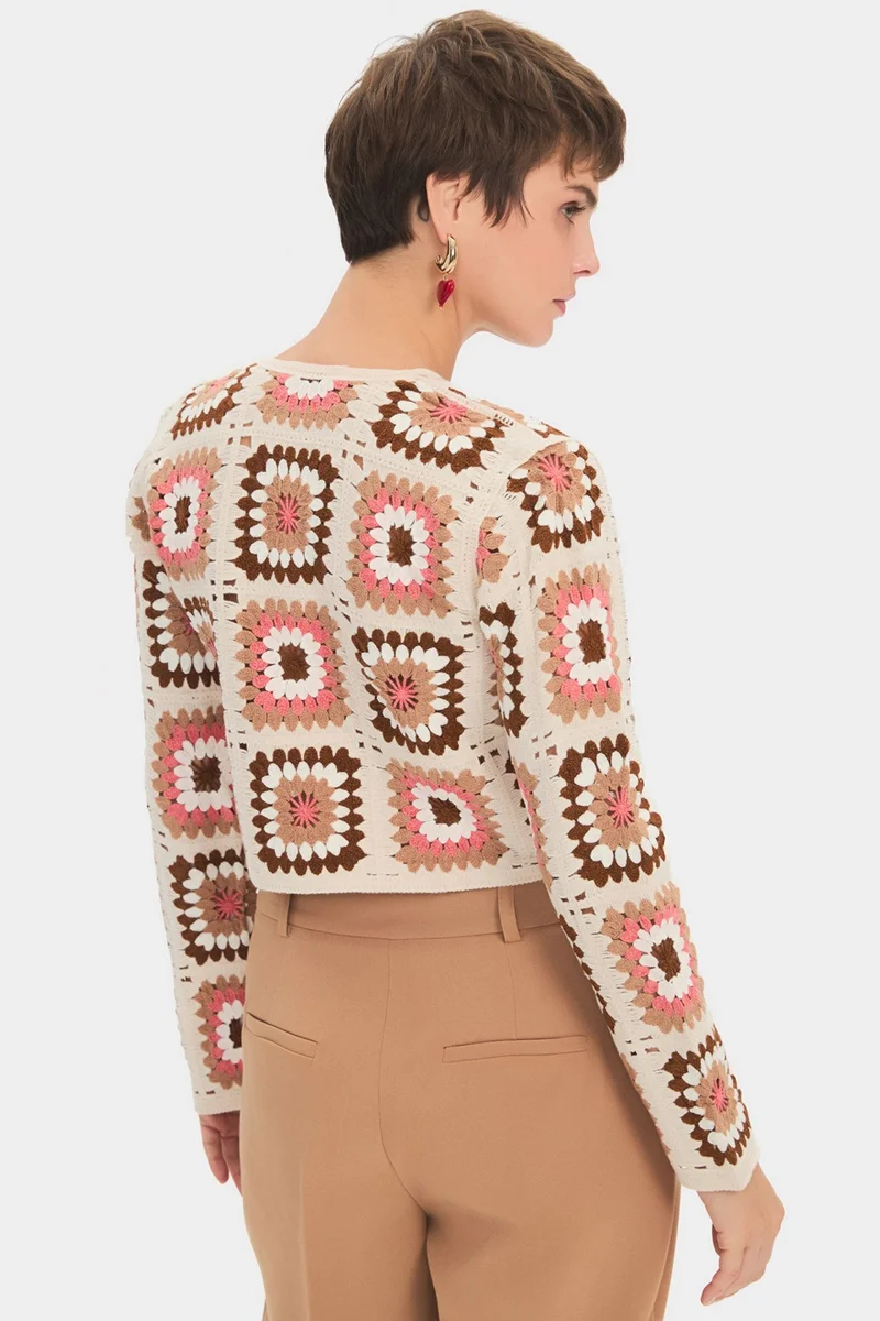 جون Women's Geometric Patterned Crop Knitwear Cardigan