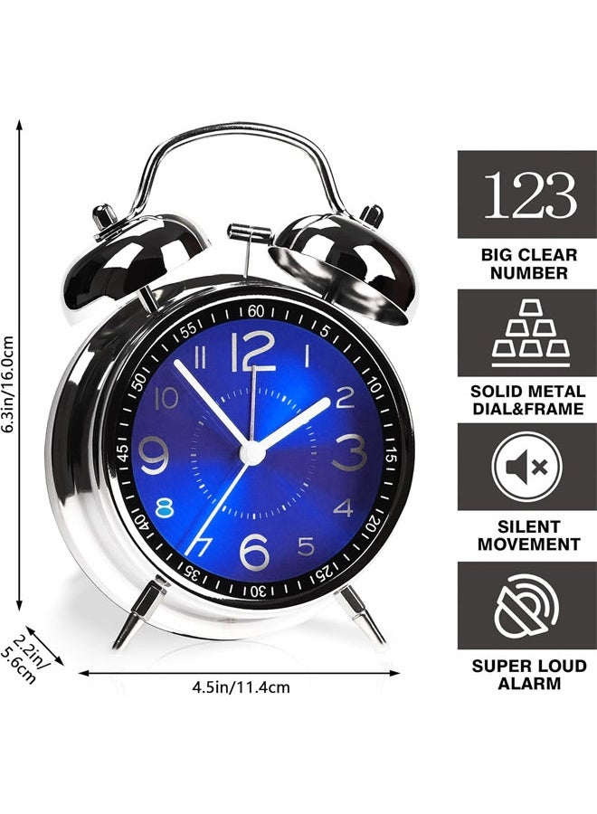 هومستر ساعة المنبه عالية الصوت للنائمين الثقيلين البالغين، ريترو 4 بوصة الصامت كوارتز غير التقطيع مع ضوء الليل، لغرف النوم جنب السرير، الأزرق - Image 2