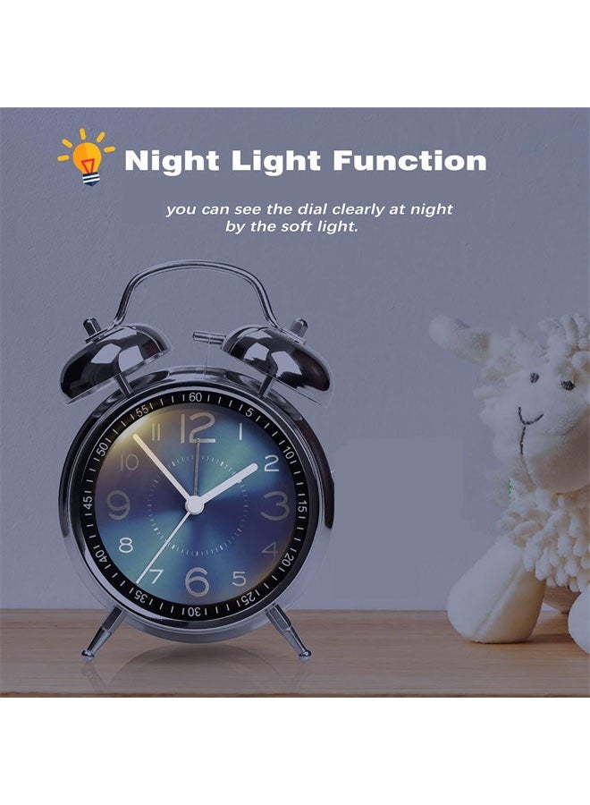 هومستر ساعة المنبه عالية الصوت للنائمين الثقيلين البالغين، ريترو 4 بوصة الصامت كوارتز غير التقطيع مع ضوء الليل، لغرف النوم جنب السرير، الأزرق - Image 4
