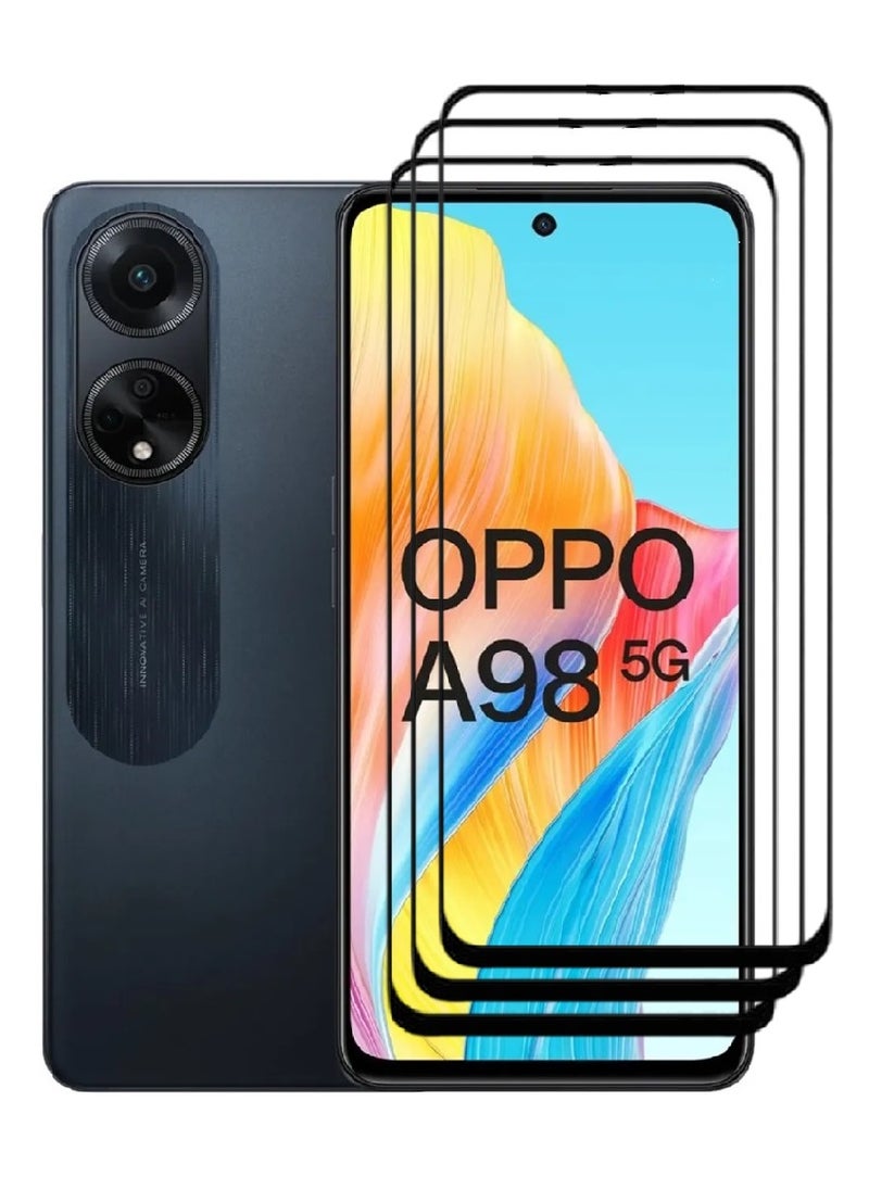 AINA 3 Pieces Tempered Glass Screen Protector 5D Designed For Oppo A98 Full Glue Edge to Edge Full Screen Coverage And Bubble Free - Image 1