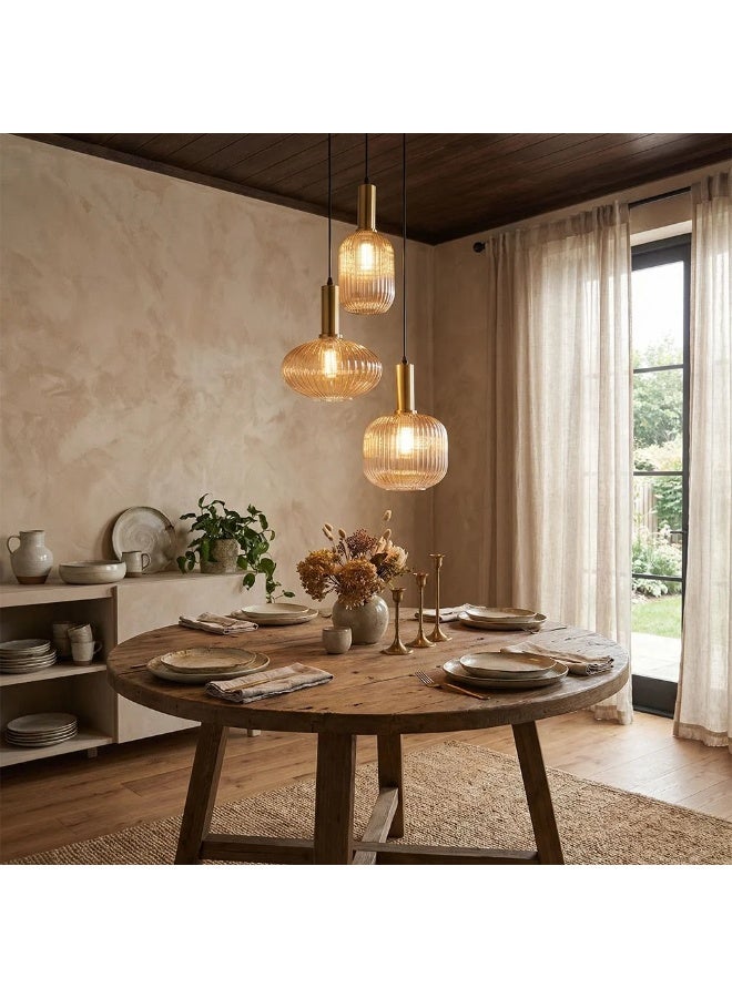 DANUBE HOME Wren 3pc Set Pendant Lamp Contemporary Pendant Lamps Hanging Lanterns E14 Bulb Base Modern Design Indoor Lighting For Dining Room Living Room L50xW50xH31cm-Amber - Image 1