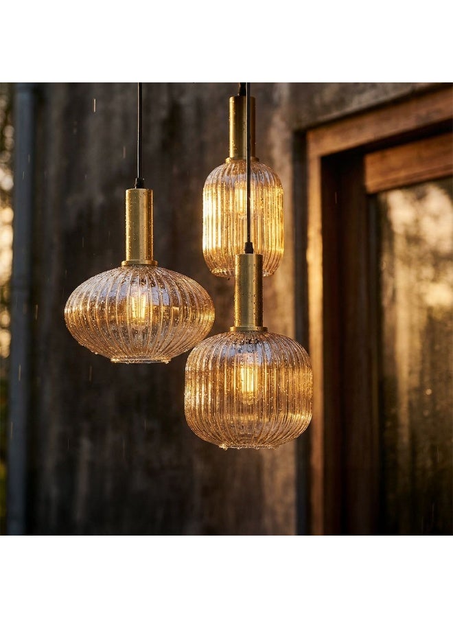 DANUBE HOME Wren 3pc Set Pendant Lamp Contemporary Pendant Lamps Hanging Lanterns E14 Bulb Base Modern Design Indoor Lighting For Dining Room Living Room L50xW50xH31cm-Amber - Image 3