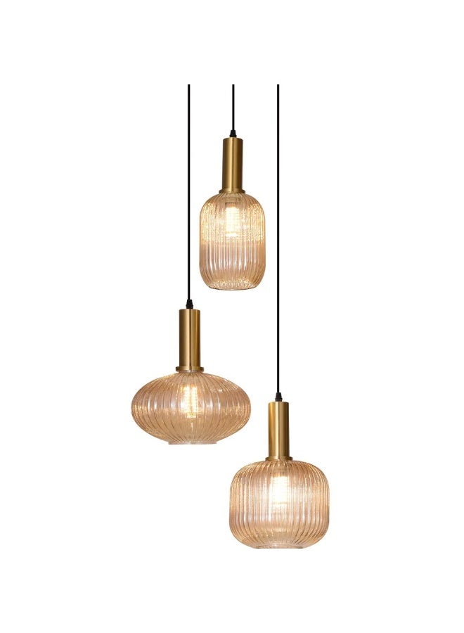 DANUBE HOME Wren 3pc Set Pendant Lamp Contemporary Pendant Lamps Hanging Lanterns E14 Bulb Base Modern Design Indoor Lighting For Dining Room Living Room L50xW50xH31cm-Amber - Image 2