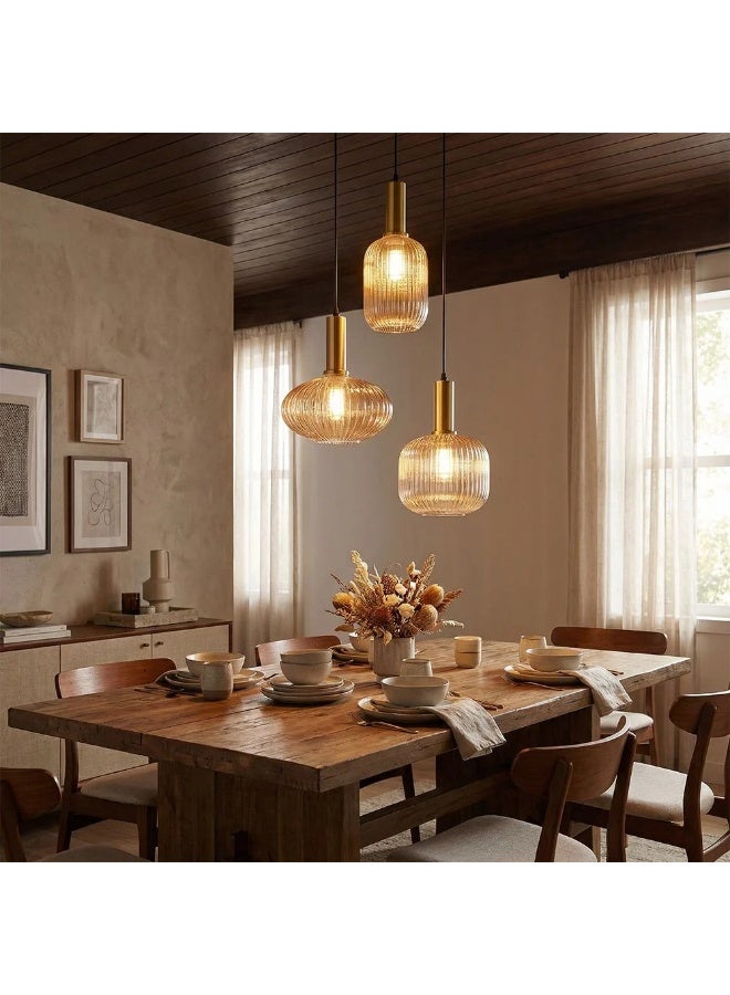 DANUBE HOME Wren 3pc Set Pendant Lamp Contemporary Pendant Lamps Hanging Lanterns E14 Bulb Base Modern Design Indoor Lighting For Dining Room Living Room L50xW50xH31cm-Amber - Image 4
