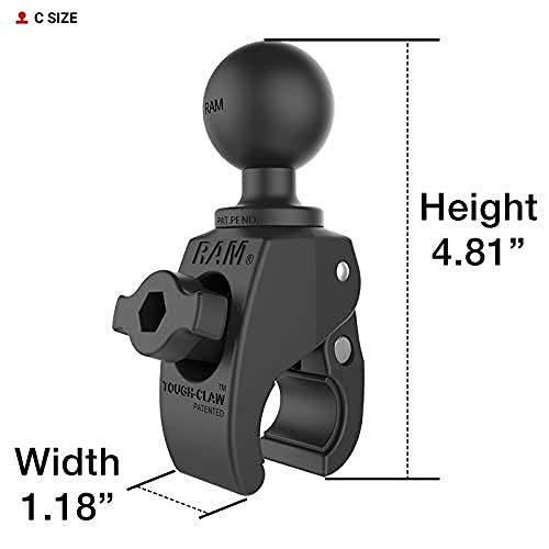 RAM Mounts RAP-400U Tough-Claw Small Clamp Ball Base with C Size 1.5" Ball for Rails 0.625" to 1.14" in Diameter - Image 2