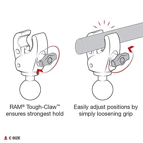 RAM Mounts RAP-400U Tough-Claw Small Clamp Ball Base with C Size 1.5" Ball for Rails 0.625" to 1.14" in Diameter - Image 4
