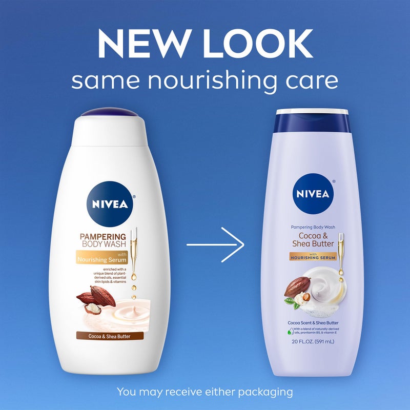 NIVEA Pampering Cocoa and Shea Butter Body Wash with Nourishing Serum, Moisturizing Body Wash for Women, Enriched with Provitamin B5 and Vitamin E, 20 Fl Oz Bottle - Image 2