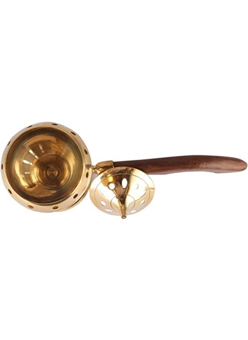 QUESERA Brass Incense Burner Sambrani Stand with Wooden Handle  - Image 3