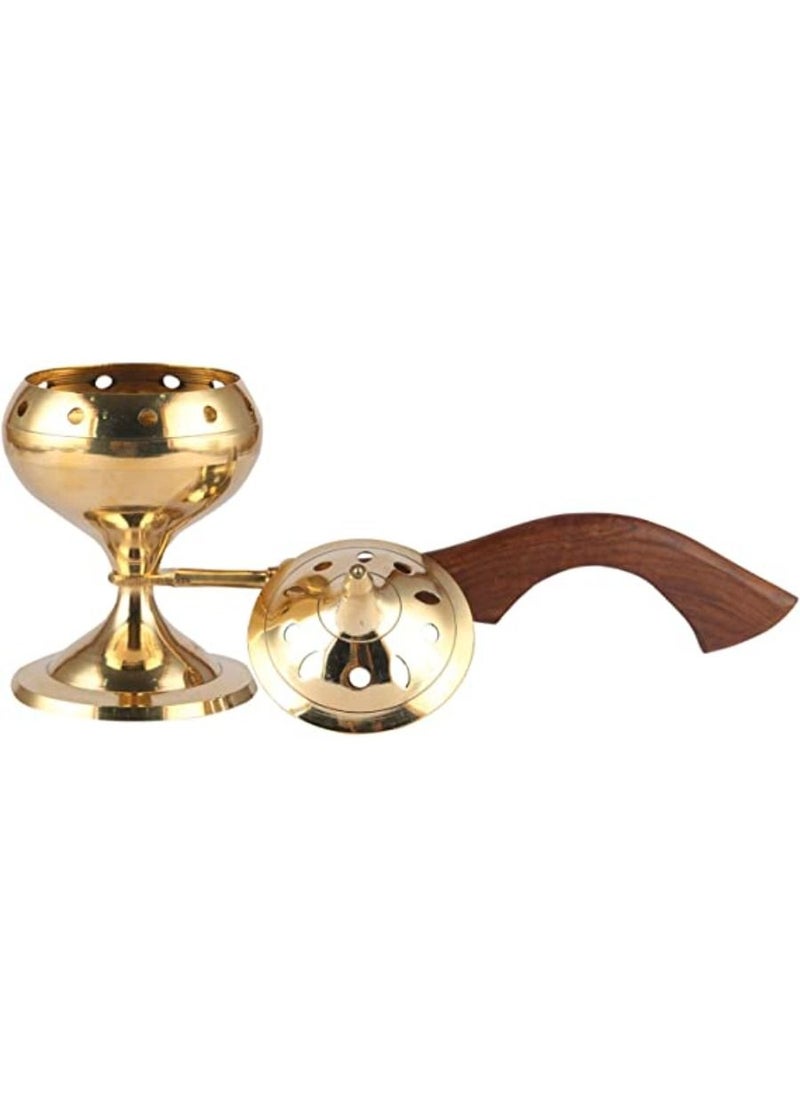 QUESERA Brass Incense Burner Sambrani Stand with Wooden Handle  - Image 2