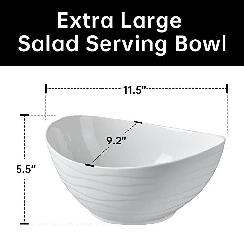 KITEISCAT Extra Large Elegant Ceramic Oval Salad Bowl Set with Premium Acacia Wood Salad Serving Utensils - Large Capacity, Stylish and Practical, Kitchen Must-Have - Image 2