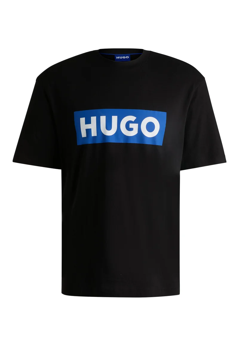 HUGO Cotton-jersey T-shirt with blue logo print