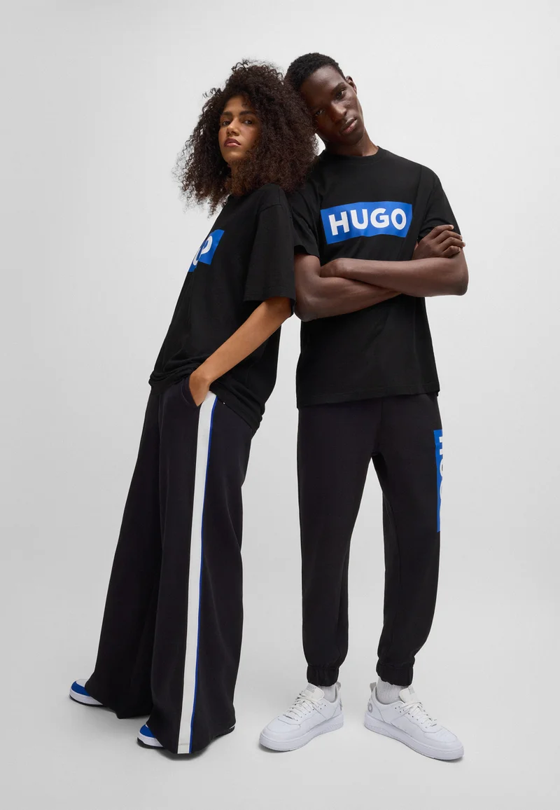 HUGO Cotton-jersey T-shirt with blue logo print