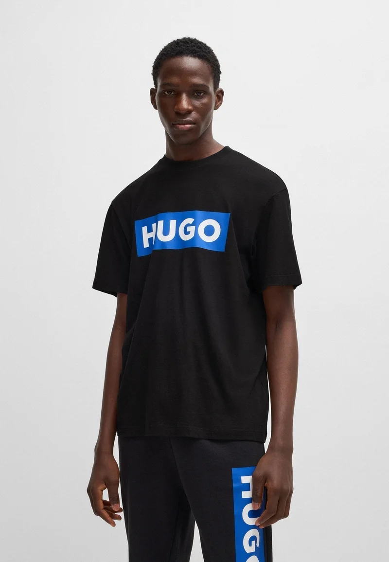 HUGO Cotton-jersey T-shirt with blue logo print