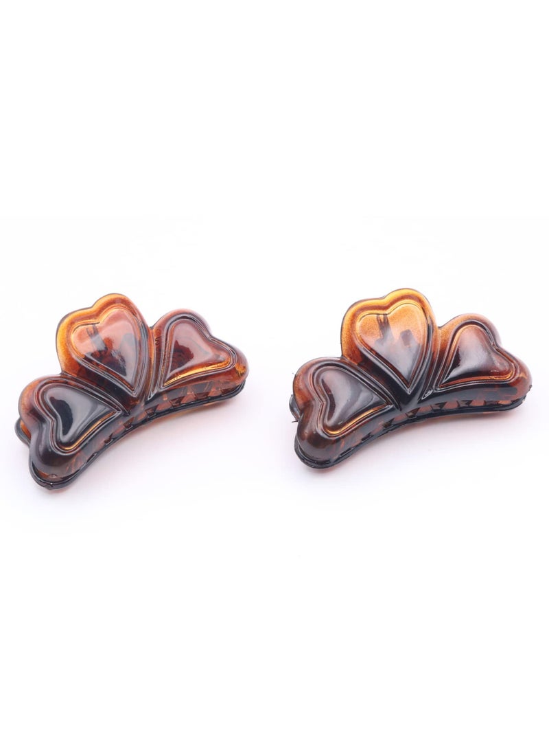 Parcelona - Parcelona French Love Hearts Very Small 1 3/4" Celluloid Acetate Set of 2 Claw Clips for Thin Hair Durable Fashion Hair Styling Clips Women Hair Accessories Girls Hair Clips Claw, Made in France (Tortoise Shell) - Image 1