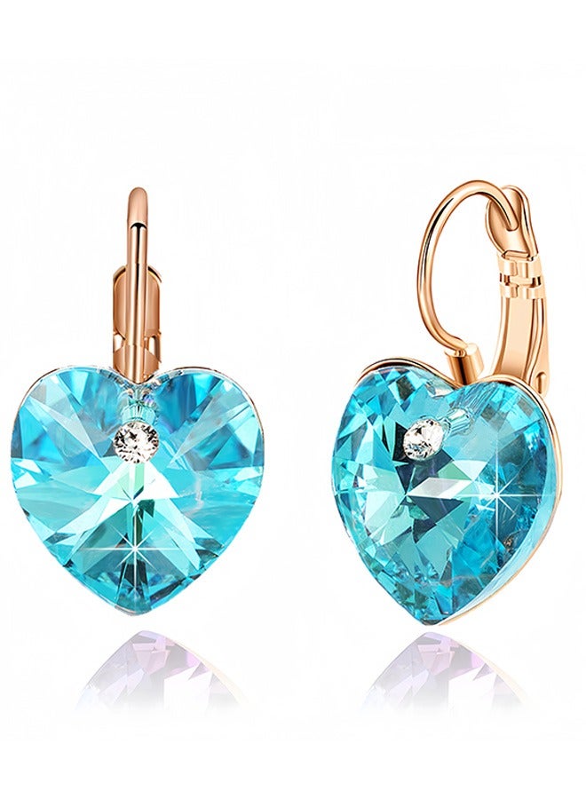 EVEVIC Austrian Crystal Heart Drop Leverback Earrings for Women 14K Rose Gold Plated Hypoallergenic Jewelry  - Image 1