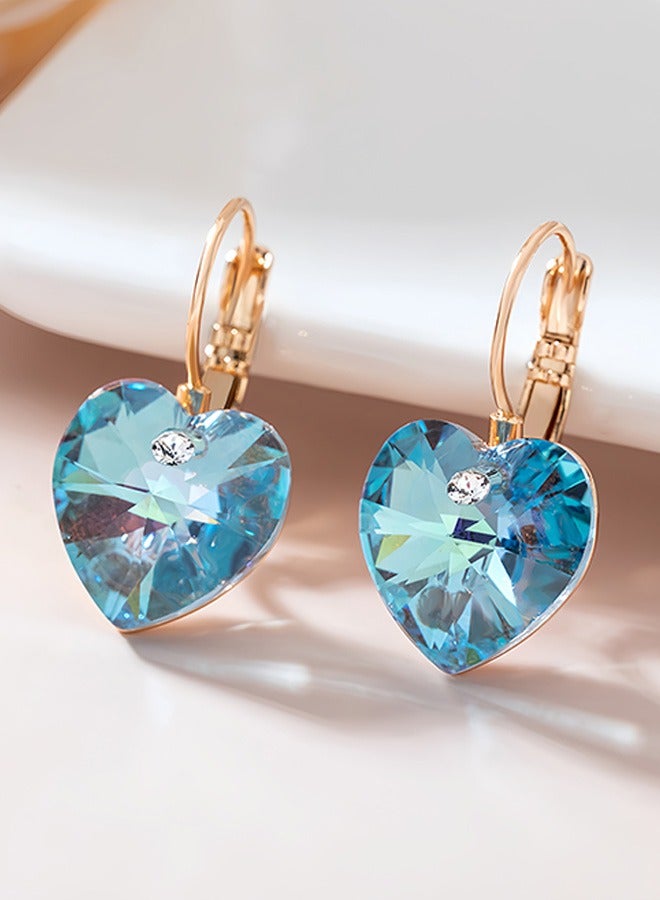 EVEVIC Austrian Crystal Heart Drop Leverback Earrings for Women 14K Rose Gold Plated Hypoallergenic Jewelry  - Image 2