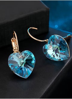 EVEVIC Austrian Crystal Heart Drop Leverback Earrings for Women 14K Rose Gold Plated Hypoallergenic Jewelry  - Image 3