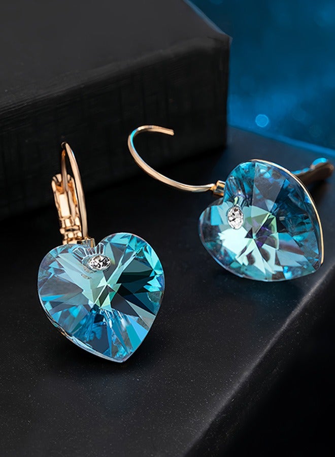 EVEVIC Austrian Crystal Heart Drop Leverback Earrings for Women 14K Rose Gold Plated Hypoallergenic Jewelry  - Image 3