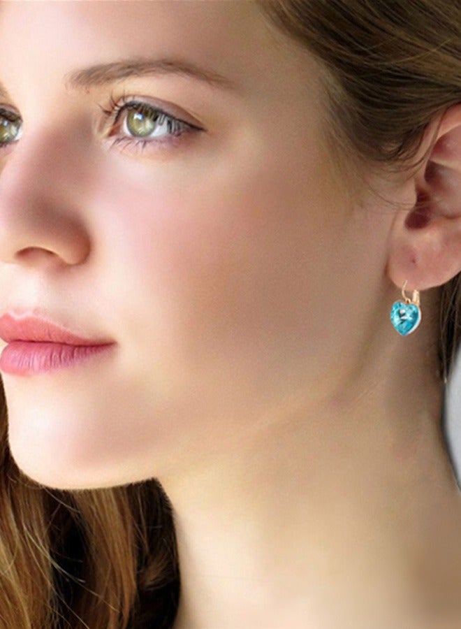 EVEVIC Austrian Crystal Heart Drop Leverback Earrings for Women 14K Rose Gold Plated Hypoallergenic Jewelry  - Image 5
