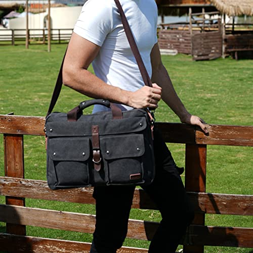 BAOSHA Stylish 17 inch Canvas Laptop Bag Messenger Bag Briefcase Vintage Crossbody Shoulder Bag Military Satchel for Men BC-07 (Light Black) - Image 2