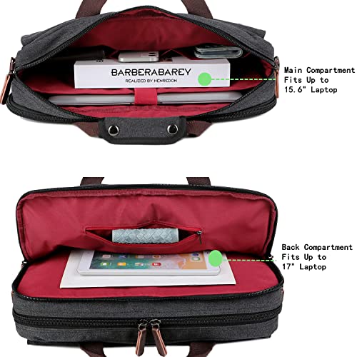 BAOSHA Stylish 17 inch Canvas Laptop Bag Messenger Bag Briefcase Vintage Crossbody Shoulder Bag Military Satchel for Men BC-07 (Light Black) - Image 4