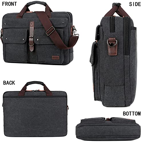 BAOSHA Stylish 17 inch Canvas Laptop Bag Messenger Bag Briefcase Vintage Crossbody Shoulder Bag Military Satchel for Men BC-07 (Light Black) - Image 3