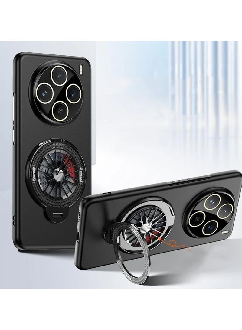 general Protective Case Compatible Vivo X100 Pro 5G with Ring Stand 【Wireless Charging Support】 Hard PC Matte Back Cover Magnetic Stand - Image 1