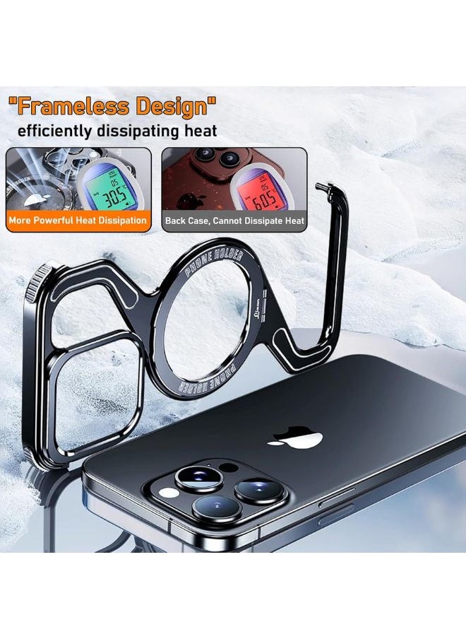 Z Shape Metal Stand Case for iPhone 15 Pro Max, Frameless Design with 120° Flip Kickstand, Compatible with MagSafe, Shockproof Protection,Black,15 Pro Max