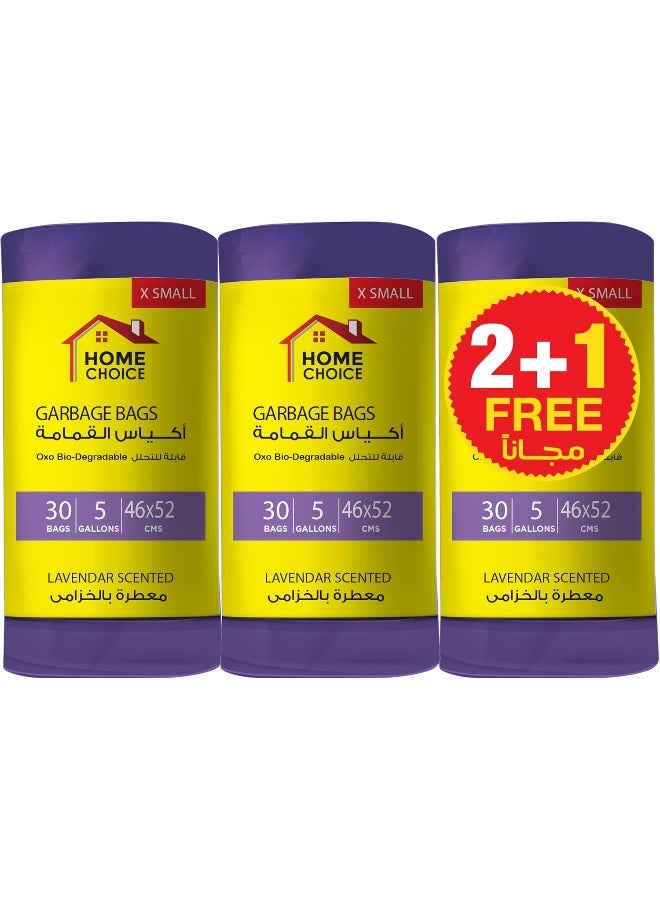 HOME CHOICE 5 Gallons Scented-LAVENDER, Pack of 90 Trash Bags (30 Trash Bags X 3 Scented Rolls), Bio-degradable Garbage Bags Roll, Size 46*52 cm,  Bin Liners  - Image 1